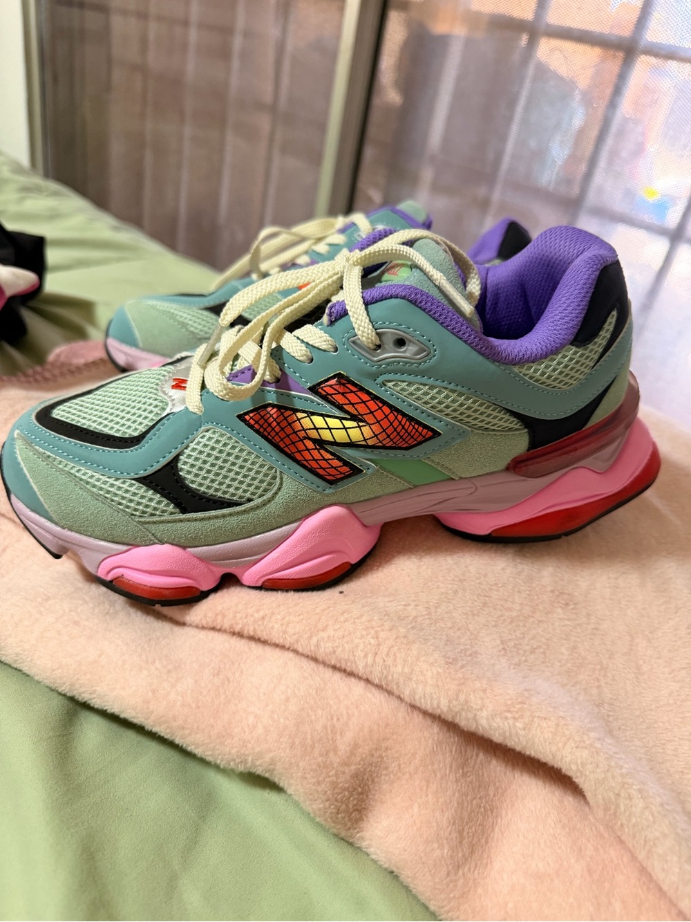 New Balance Mint Green Athletic Sneakers with Pink & Purple Accents